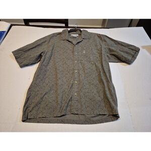 Columbia Mens M Button Down Shirt Palm Tree Fish Print Short Sleeve
